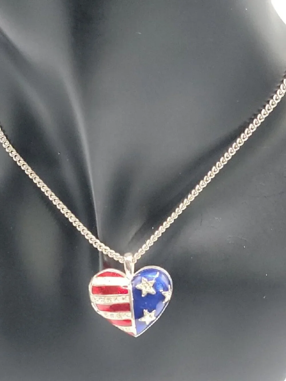 Patriotic Locket Necklace 3-D American Flag Locket on 18